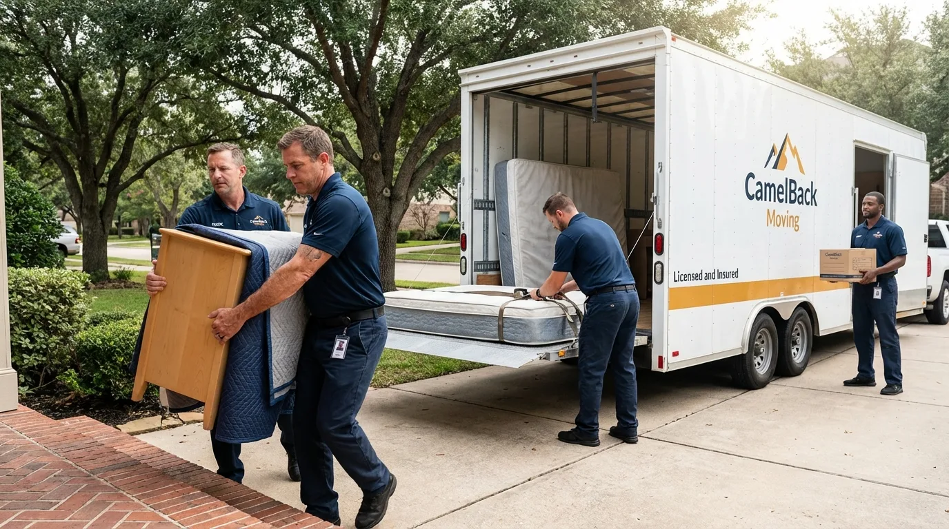Crew loading residential truck for cross-state move from Martin, SD