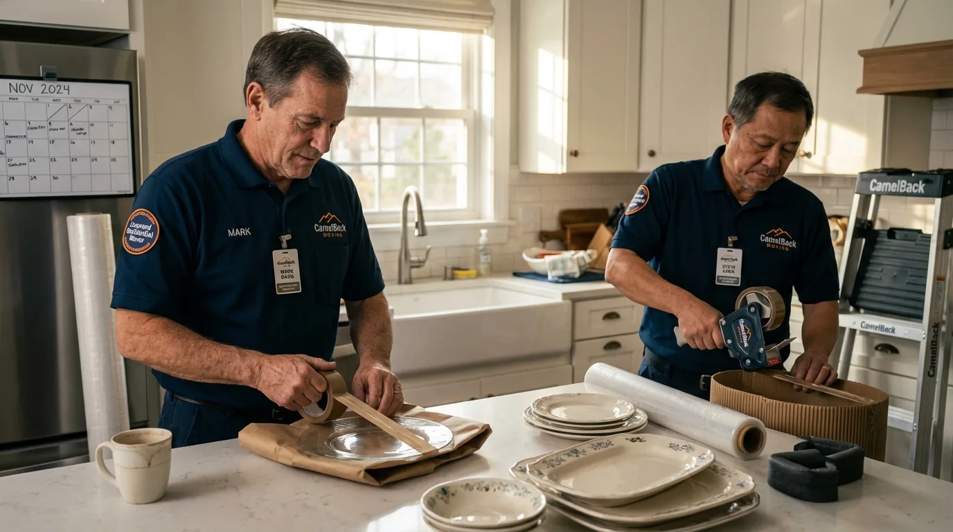 Professional crew packing kitchen dishware in Martin, SD